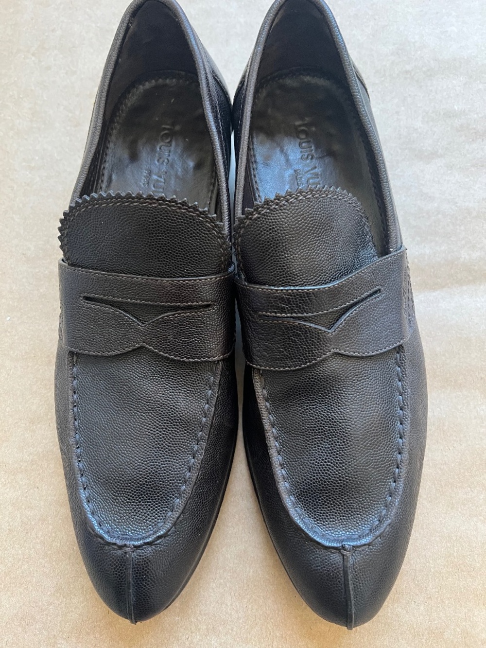 Authentic Vintage Louis Vuitton Pebble-Grain Leather Penny Loafers – Italy, 2008